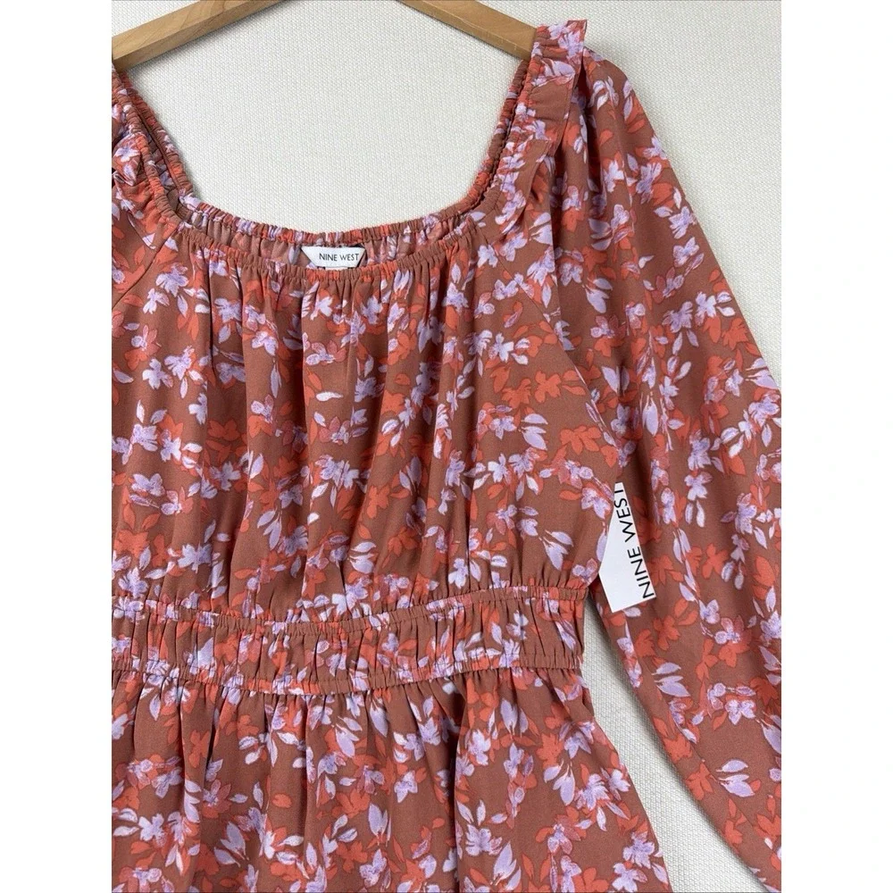 NWT Nine West Women's Peplum Floral‎ Blouse Size L Elastic Cuffs Smocked Waist